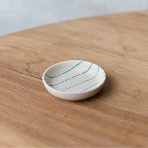 Coastal Junction Condiment Bowl / Cream with Green Stripe