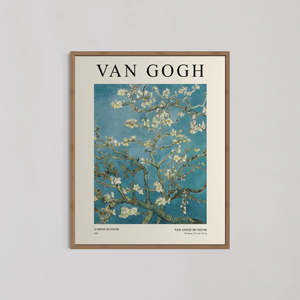 Artwork: Almond Blossoms by Vincent Van Gogh | Oak Box Frame  A2 wWhite Border