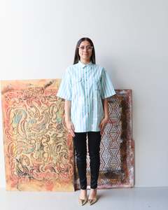 1. Tāwharau Collection Vol. V_ Hineraumati SHIRT - Blue & white stripe #197
