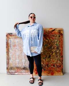 1. Tāwharau Collection Vol. V _ Aroha SHIRT - Blue & white stripe #177