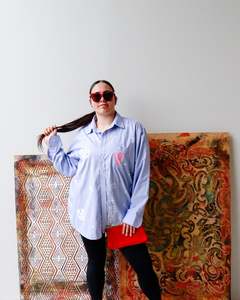 1. Tāwharau Collection Vol. V _ Aroha SHIRT - Blue, black & white stripe #176