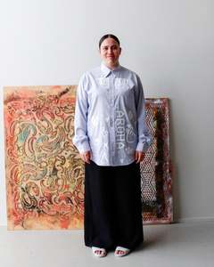 1. Tāwharau Collection Vol. V _ Aroha SHIRT - Blue & White stripe #173A