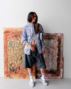 1. Tāwharau Collection Vol. V_ Mana Motuhake SHIRT - White & blue stripe #186