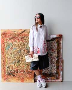 1. Tāwharau Collection Vol. V_ Mana Motuhake SHIRT - White & red stripe #185