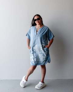 1. Tāwharau Collection Vol. VI_ Mana Motuhake DRESS - Denim #225
