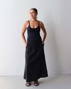 Clothes: Panekoti (skirt) LONG, Black - Tāniko