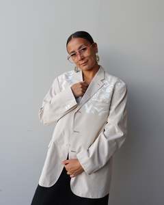 1. Tāwharau Collection Vol. VII_ Mangopare BLAZER - Cream Stripe #262