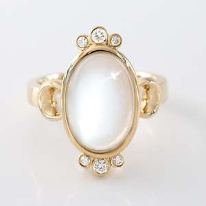 gold ring: The Moon Queen Ring with White Moonstone and Diamonds in 9 carat Gold