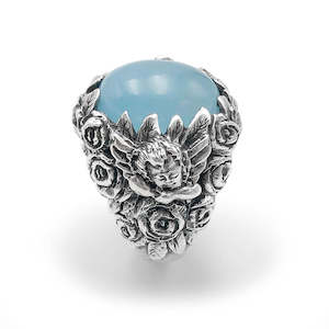 Custom One Off Silver Designs: Natural Aquamarine Rose Cherub Ring #2