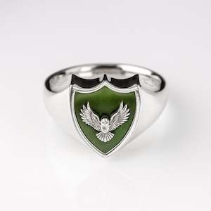 Homeland: Pounamu Owl Crest Signet Ring in Sterling Silver