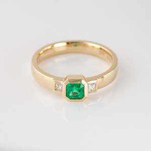 Gold And Greenstone: Little Princess ring with Emerald and Diamonds in 9 carat Gold