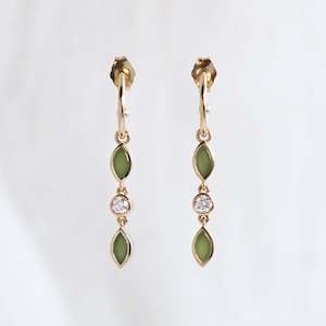 Gold And Greenstone: Pounamu and Diamond Blossom drops in 9 carat Yellow Gold