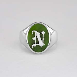 Silver Rings: "This is Me" Personalised Pounamu Initial Ring in Sterling Silver