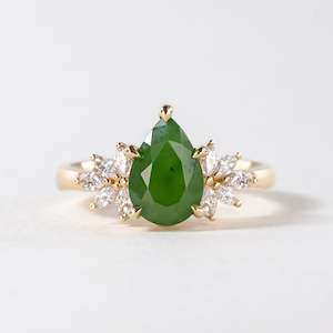 Fern Queen Ring with Pounamu & Diamonds