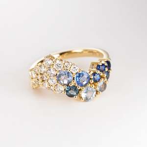 Great Wave Ring with Sapphires & Diamonds