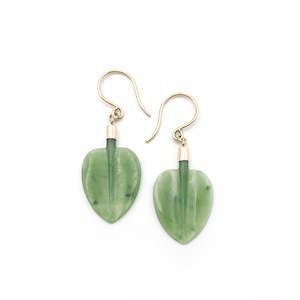 Gold And Greenstone: 14 carat Gold Pounamu Leaf Earrings