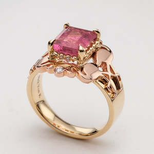 Pink Tourmaline Tequila Sunrise Gold Ring