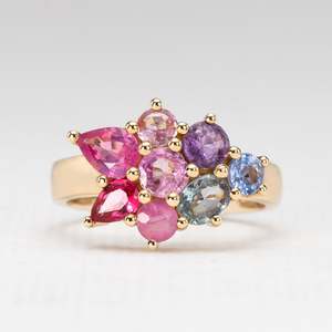 Fallen Petals Gold Ring with Spinel & Sapphires