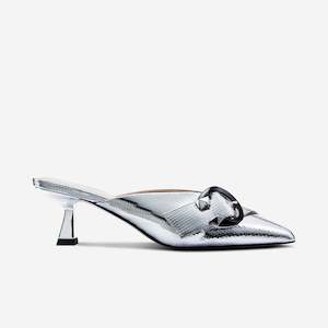 Mules Slides: Sandro Mule Heel | Disco Ball Silver