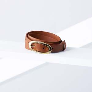 Accessories: Aura Leather Belt 19mm | gold tan saffiano