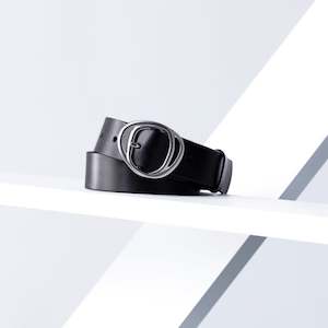 Gifts: Double Molten Leather Belt 34mm | silver black leather