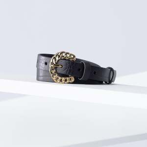 Accessories: Harmony Leather Belt 19mm | gold black croc