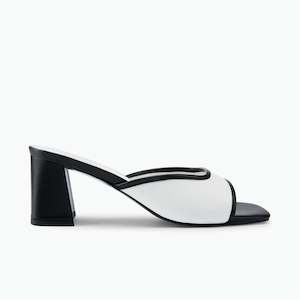 Heels: Connie Sandal Heel | White/Black Leather