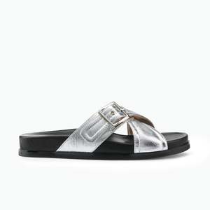 Uma Slide Sandal | Silver Pebble Leather
