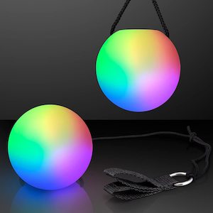 LED Poi: LED Glowing Poi Pair - Colour Changing Poi Balls - 2pc