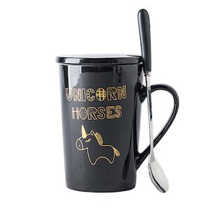 Unicorn Coffee Mug Cup with Lid & Spoon Set