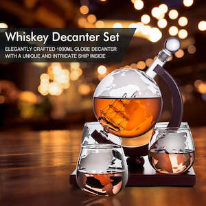 Whiskey Decanter Globe Ship & Glasses