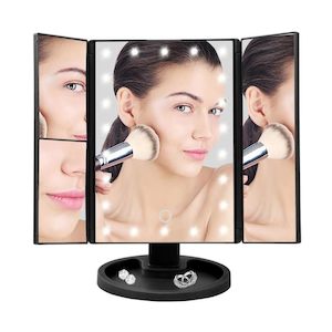 Health Beauty: Trifold Makeup Mirror with LED Light - Magnifying Makeup Mirror