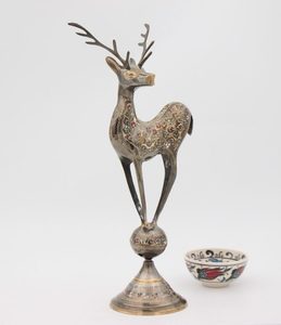 Products: Hand Crafted, Brass Deer On Ornate Ball 35 cm