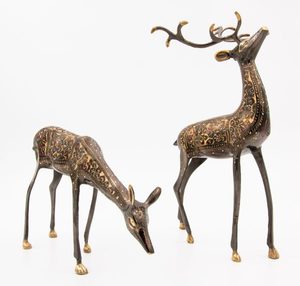 Products: Hand Crafted, Pair Of Brass Deer 30 cm