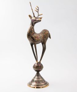 Hand Crafted, Brass Deer On Ornate Ball 37 cm