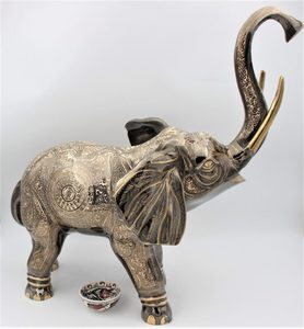 Products: Hand Crafted, Large Ornate Brass Elephant 62 cm Trunk Up