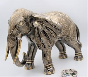 Hand Crafted, Large Ornate Brass Elephant 62 cm Trunk Down