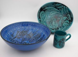 30 Cm Turkish Hand Painted Ceramic Bowls In Turquoise Design