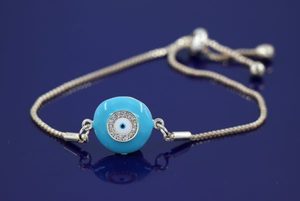 Turkish Evil Eye Disc Bracelet In Teal B17a1