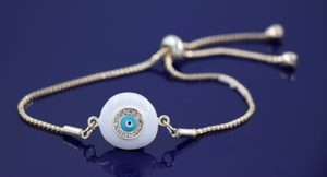 Turkish Evil Eye Disc Bracelet In White B17a2