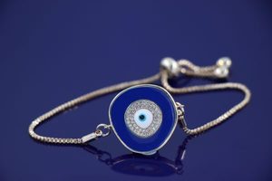 Products: Turkish Evil Eye Large Disc Bracelet In Blue B17b