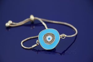 Turkish Evil Eye Large Disc Bracelet In Teal B17b.1