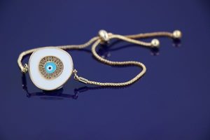 Turkish Evil Eye Large Disc Bracelet In White B17b.2