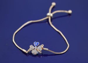 Products: Turkish Evil Eye Bracelet With Clover Design In Gold – Blue B145