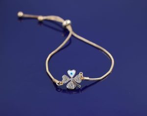 Turkish Evil Eye Bracelet With Clover Design In Gold White B145b