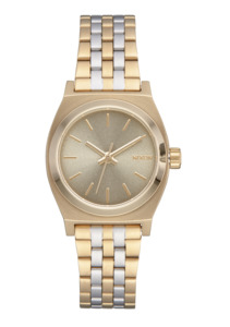 Womens Gold Watches: Small Time Teller - Lt Gold/Silver/Vintage White