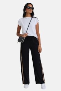 Among The Brave: Confidant Black Stripe Leg Crepe Wide Pants