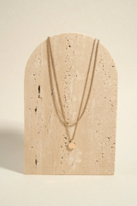 Under 50: Circle Pendant Double Chain Gold Necklace