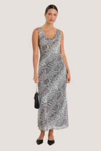 New Arrivals 1: Allure Charcoal Snake Cowl Neck Bias Slip Dress - Charcoal Snake /