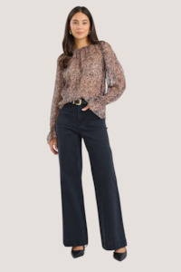 Tops 1: Endless Black Taupe Roses Georgette Blouston LS